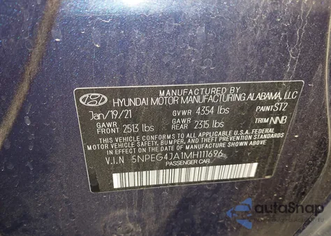 2021 Hyundai Sonata Se z USA, uszkodzony, nr VIN 5NPEG4JA1MH111696